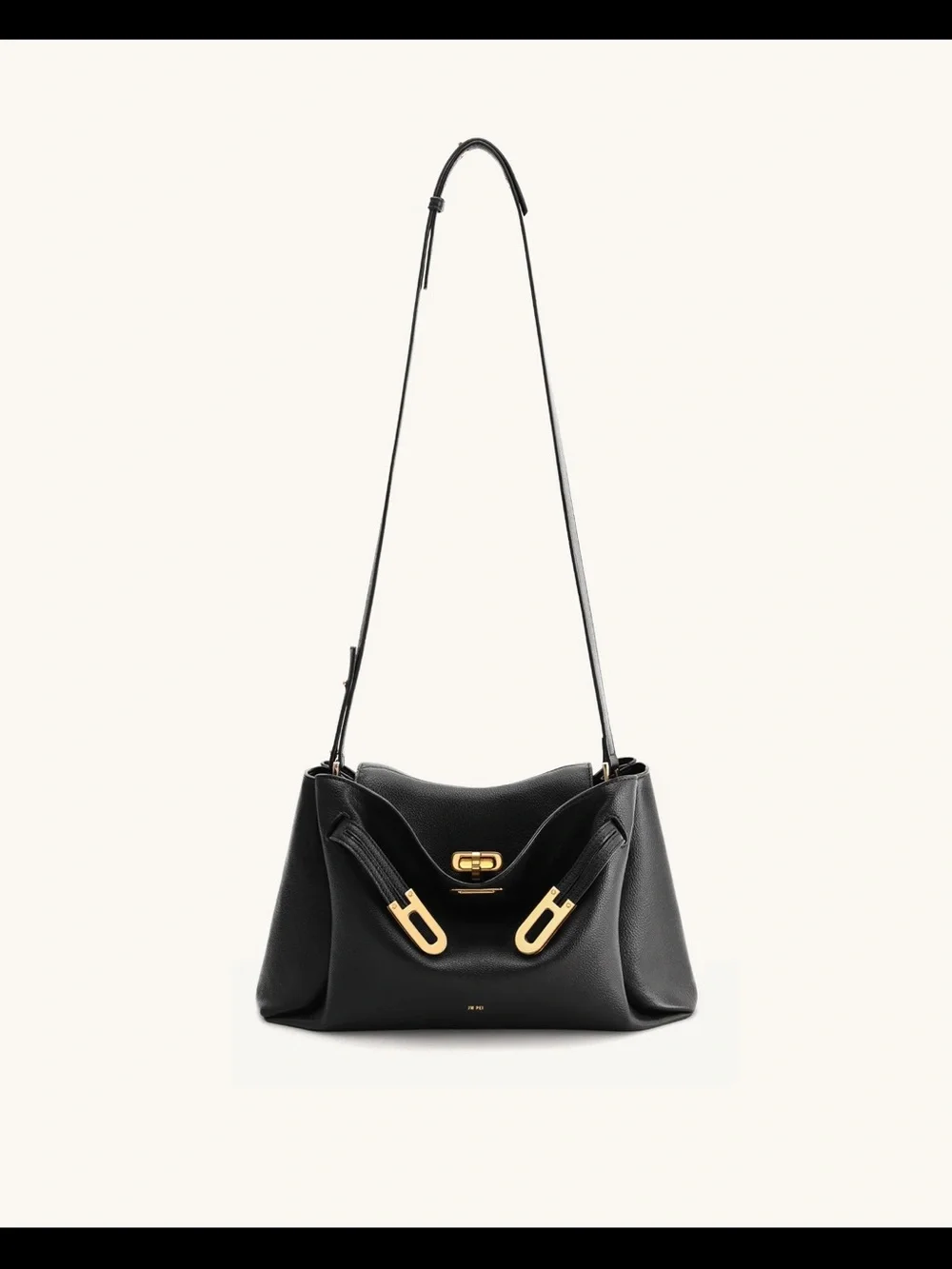 Rhea Pebbled Double Buckle Shoulder Bag - Black